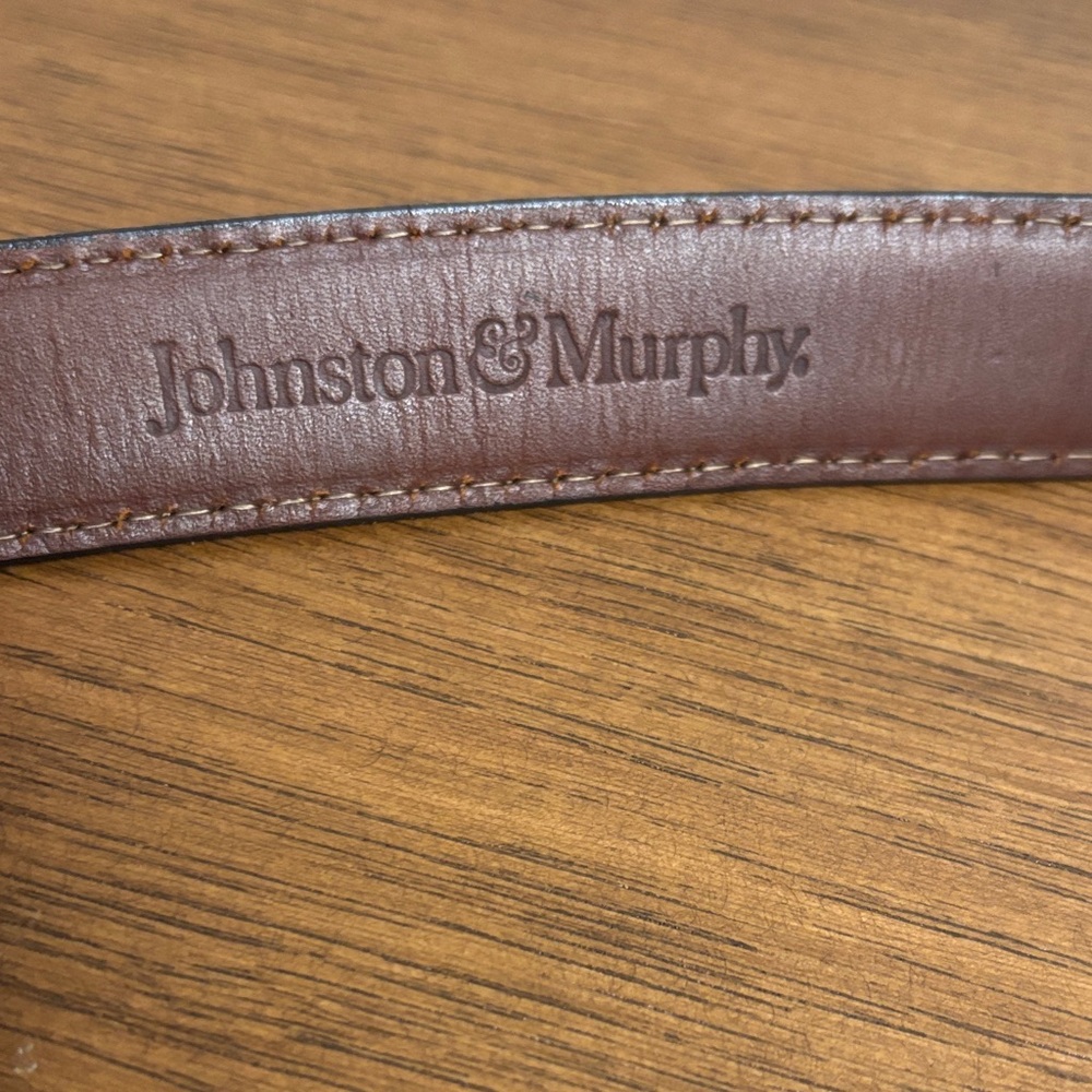 Johnston & Murphy Brown Leather Belt with Silver Buckle - Picture 2 of 5